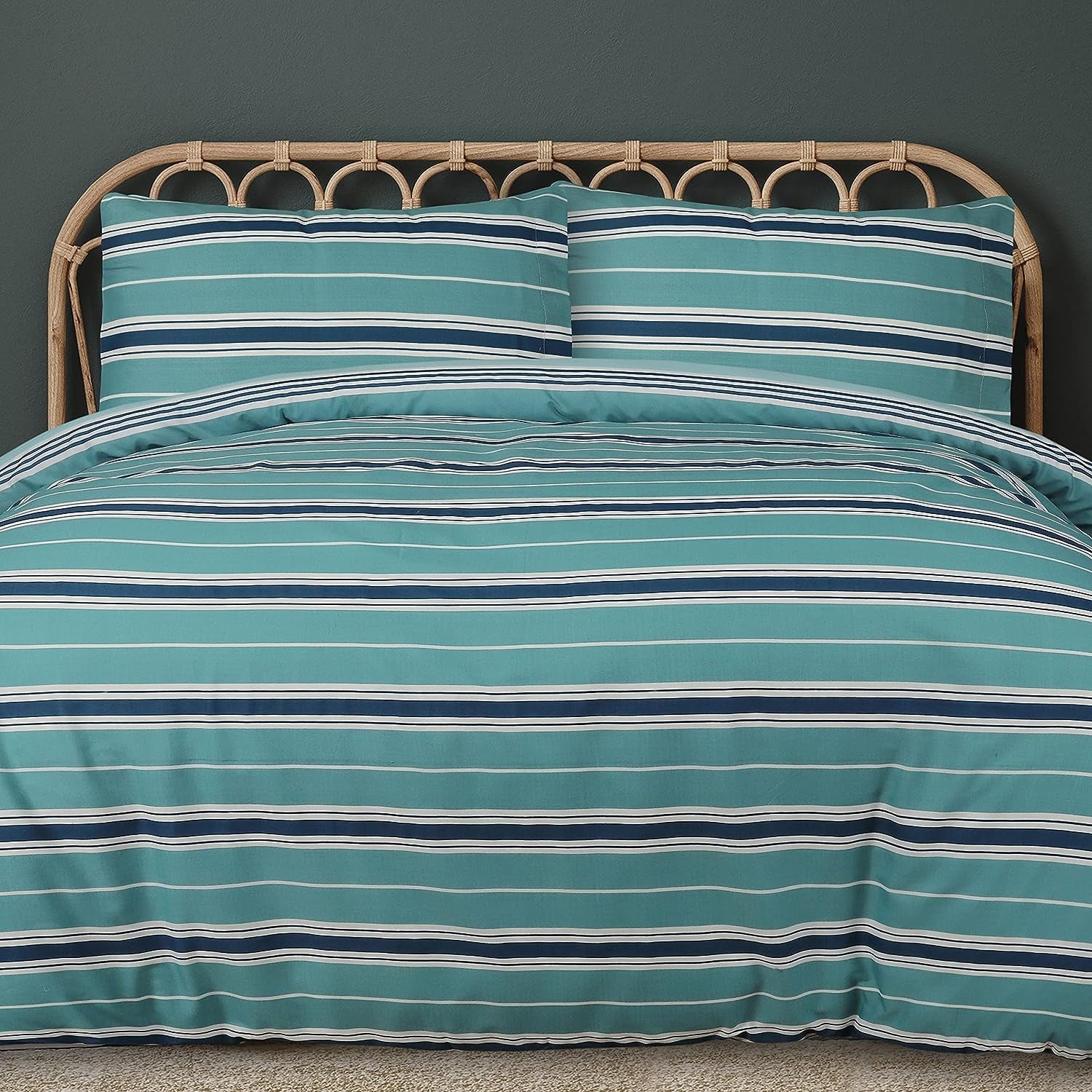 Dekbedovertrek Banded stripe - gestreept - blauw - polykatoen - 1-persoons (135x200 +50x75 cm)