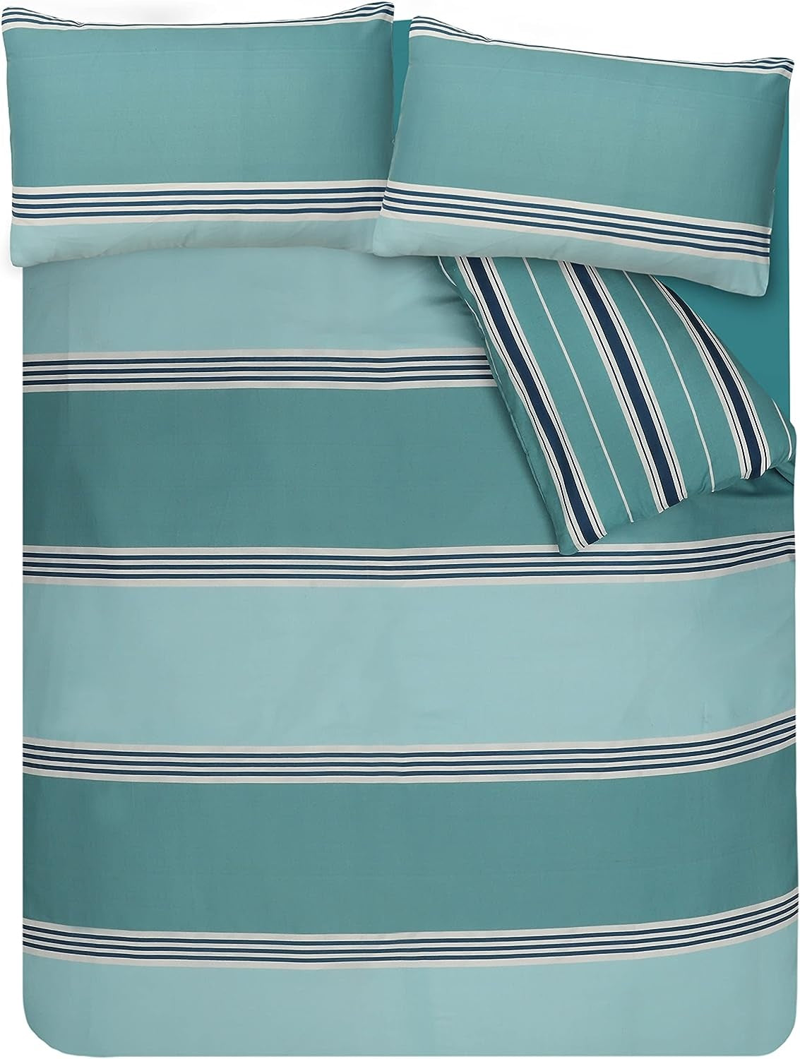 Dekbedovertrek Banded stripe - gestreept - blauw - polykatoen - 1-persoons (135x200 +50x75 cm)