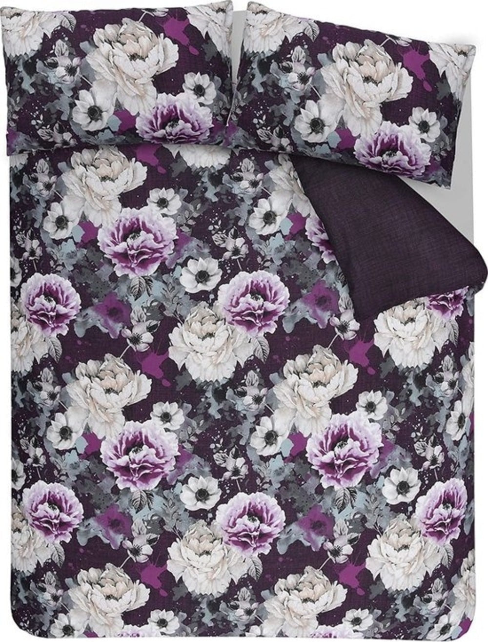 Dekbedovertrek Inky floral - bloemen - paars - polykatoen - 1-persoons (135x200 + 50x75cm)