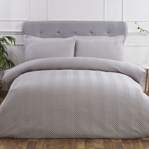 Dekbedovertrek Pinsonic chevron - grijs - Microvezel - 1-persoons (135x200 + 50x75cm)