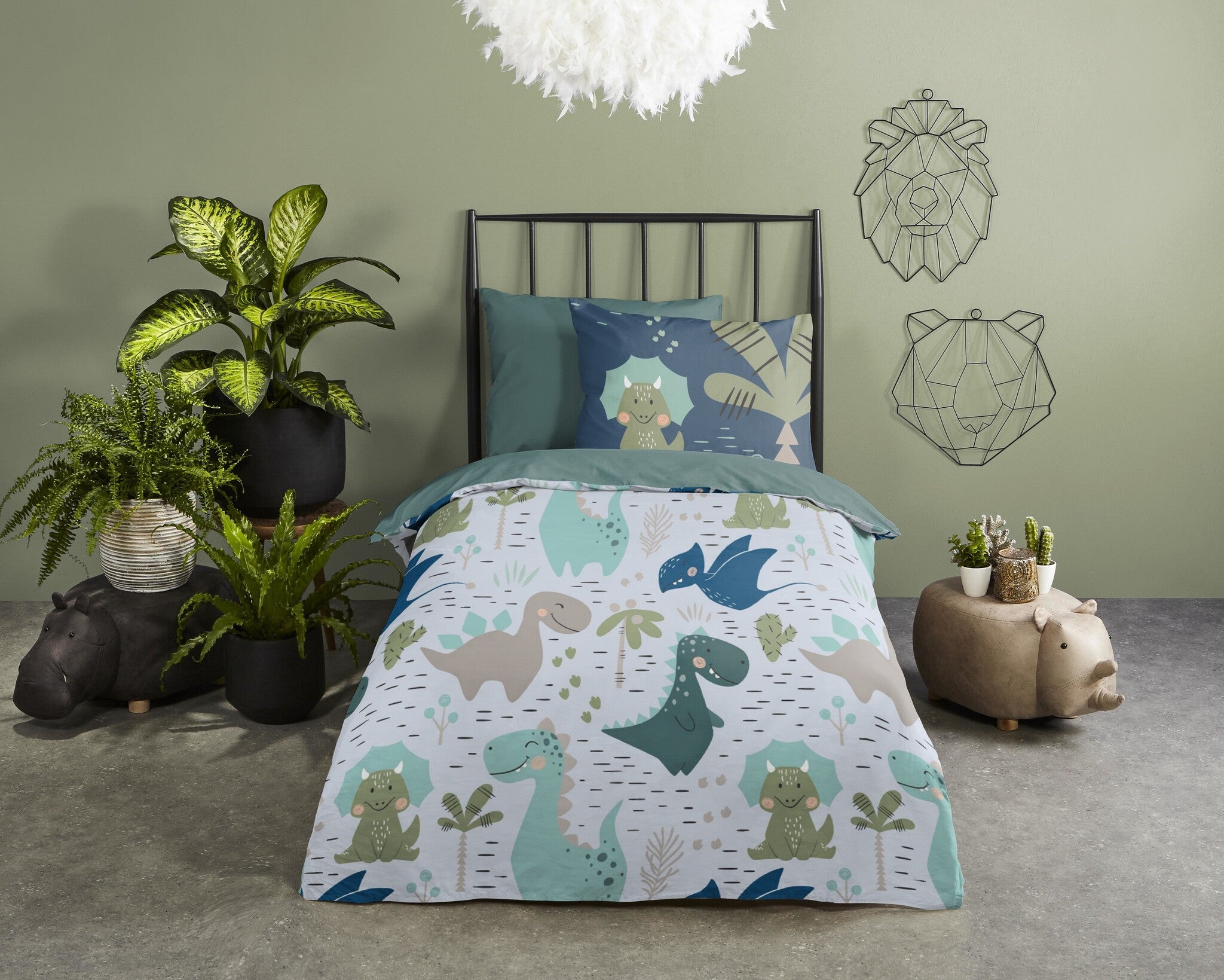 Kinderdekbed zonder overtrek Dino's - 1-persoons (140x200 + 60x70 cm)