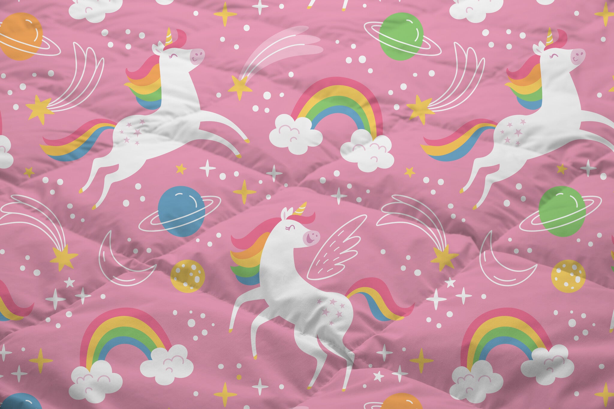 Kinderdekbed zonder overtrek Unicorns & regenbogen - 1-persoons (140x200 + 60x70 cm)