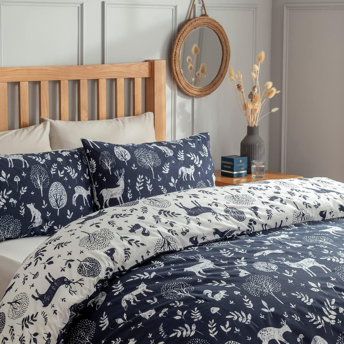Polykatoen dekbedovertrek Woodlands - Navy - eenpersoons (135x200 + 50x75 cm)