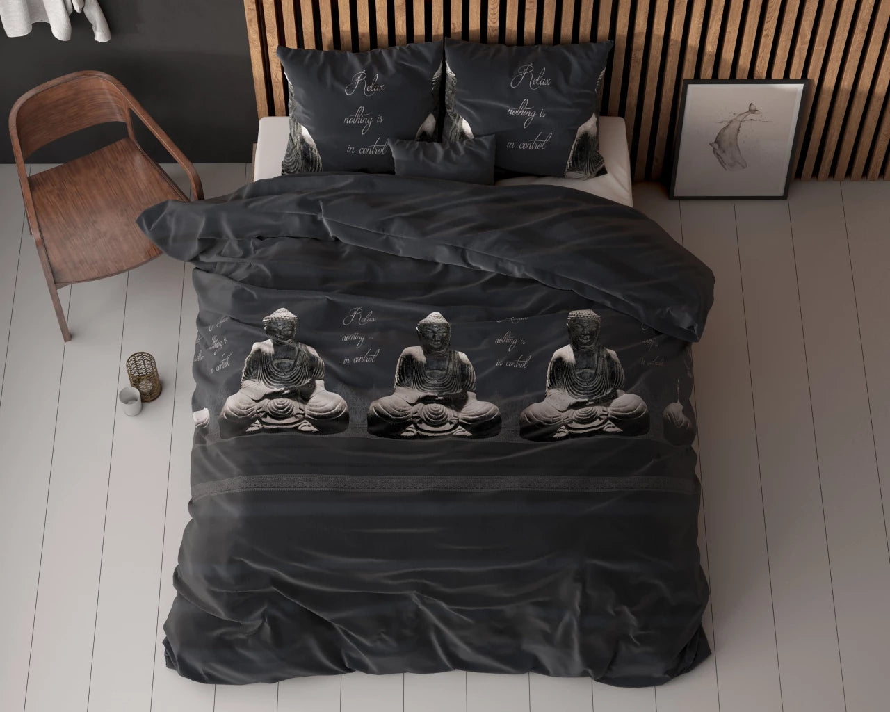 Sleeptime dekbedovertrek Buddha - Antraciet - Polykatoen - 1-persoons (140x220 + 60x70cm)