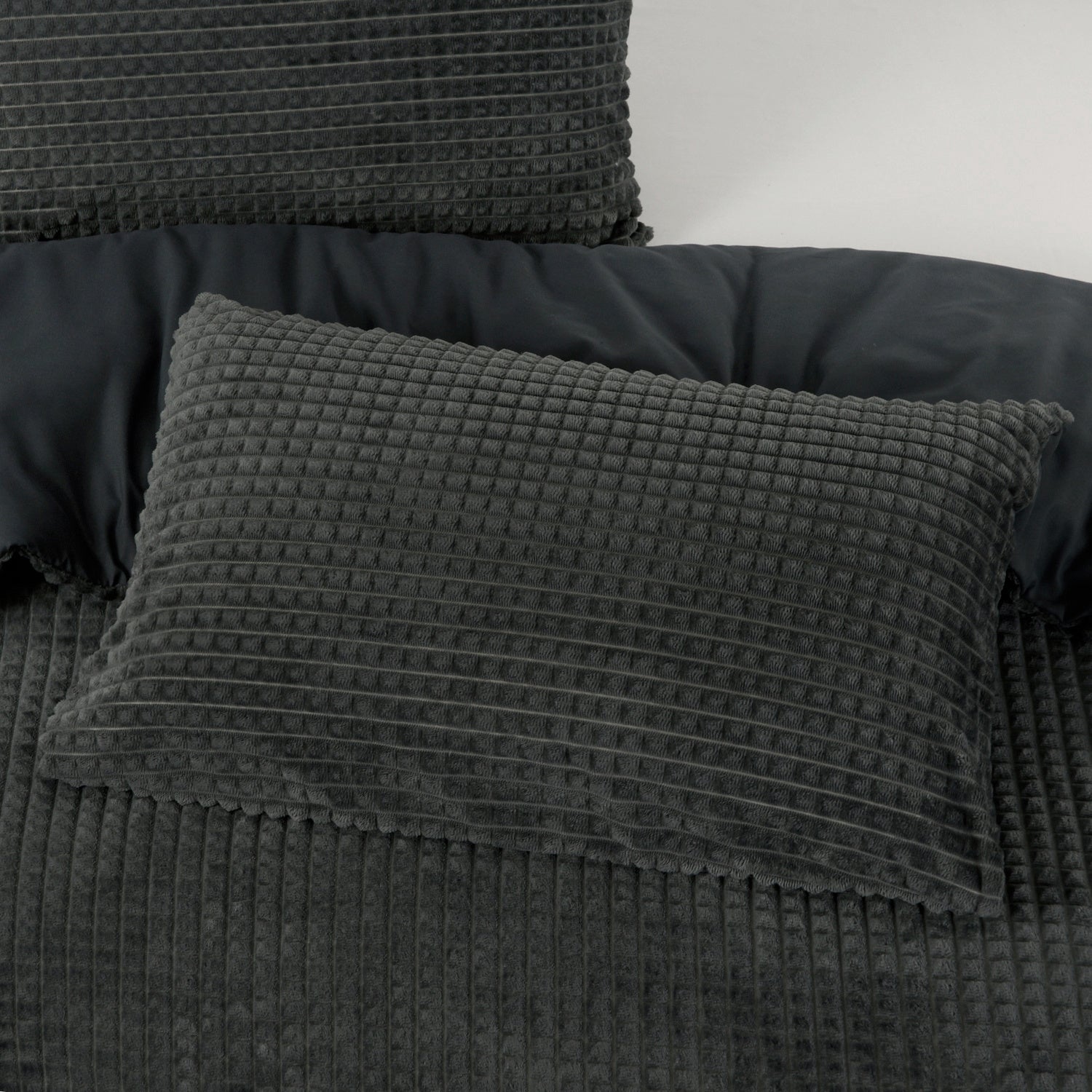 Teddy dekbedovertrek Check - antraciet - onderkant microvezel
