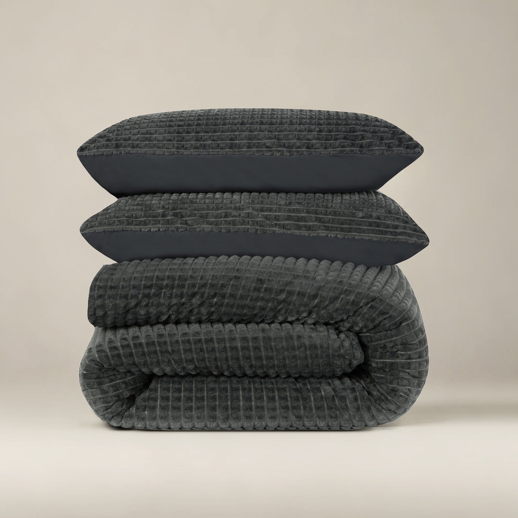 Teddy dekbedovertrek Check - antraciet - onderkant microvezel