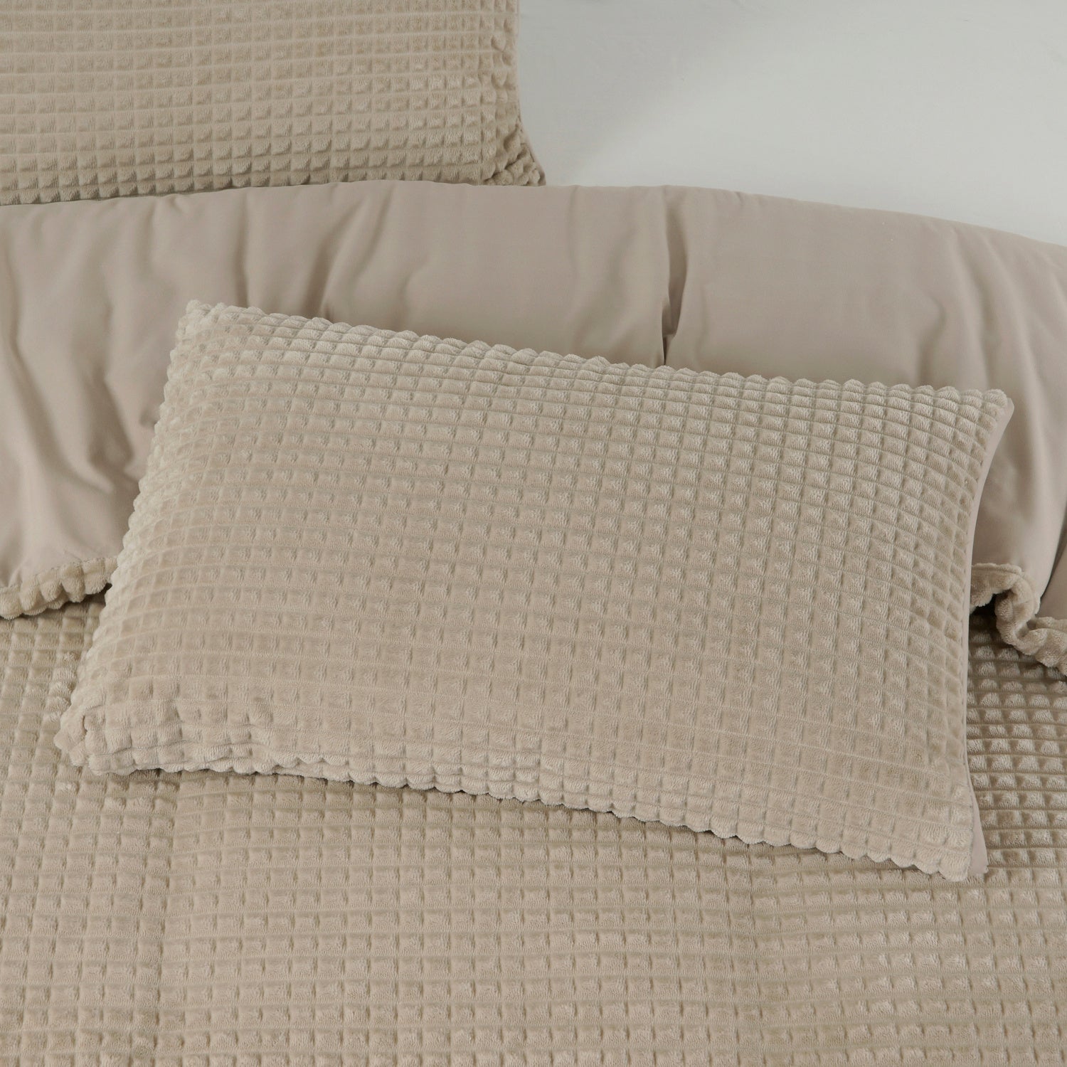 Teddy dekbedovertrek onderkant microvezel Check - Taupe