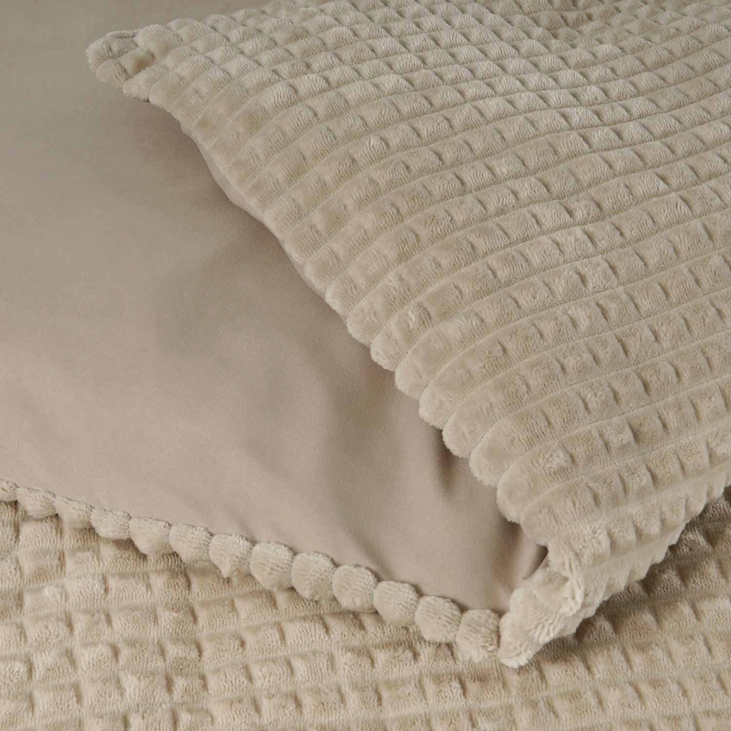 Teddy dekbedovertrek onderkant microvezel Check - Taupe