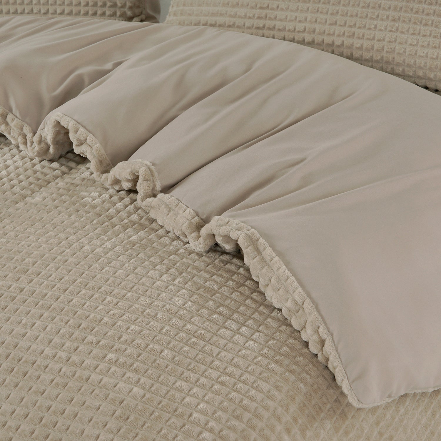 Teddy dekbedovertrek onderkant microvezel Check - Taupe