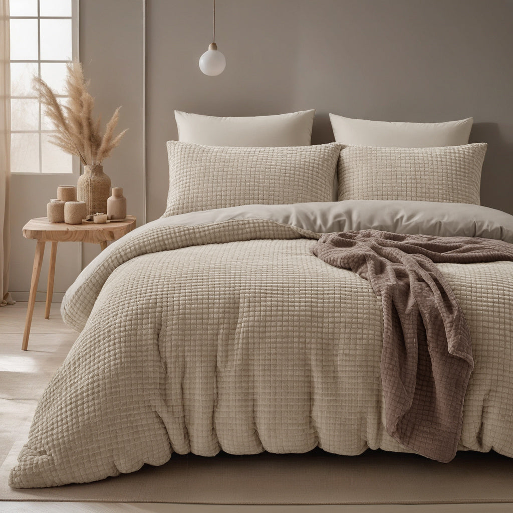 Teddy dekbedovertrek onderkant microvezel Check - Taupe
