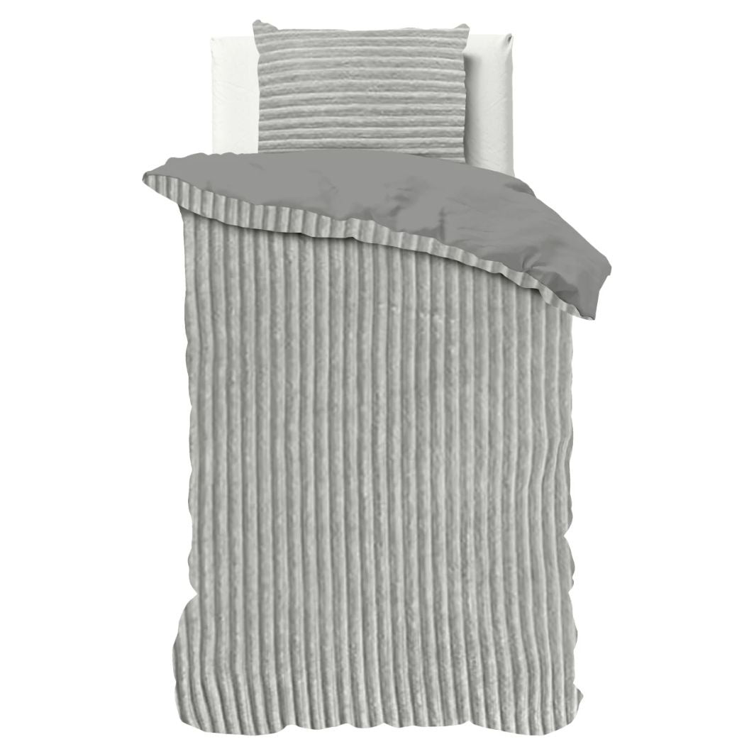 Teddy dekbedovertrek rib fleece - grijs - onderkant microvezel