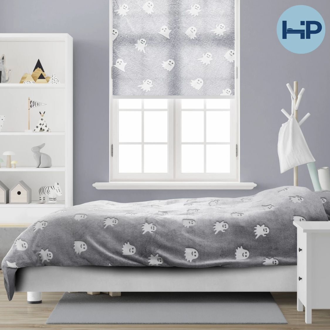 Teddy Fleece kinderdekbedovertrek - Glow in the dark - Spookjes - Grijs - 1-persoons (140x220 + 60x70 cm)