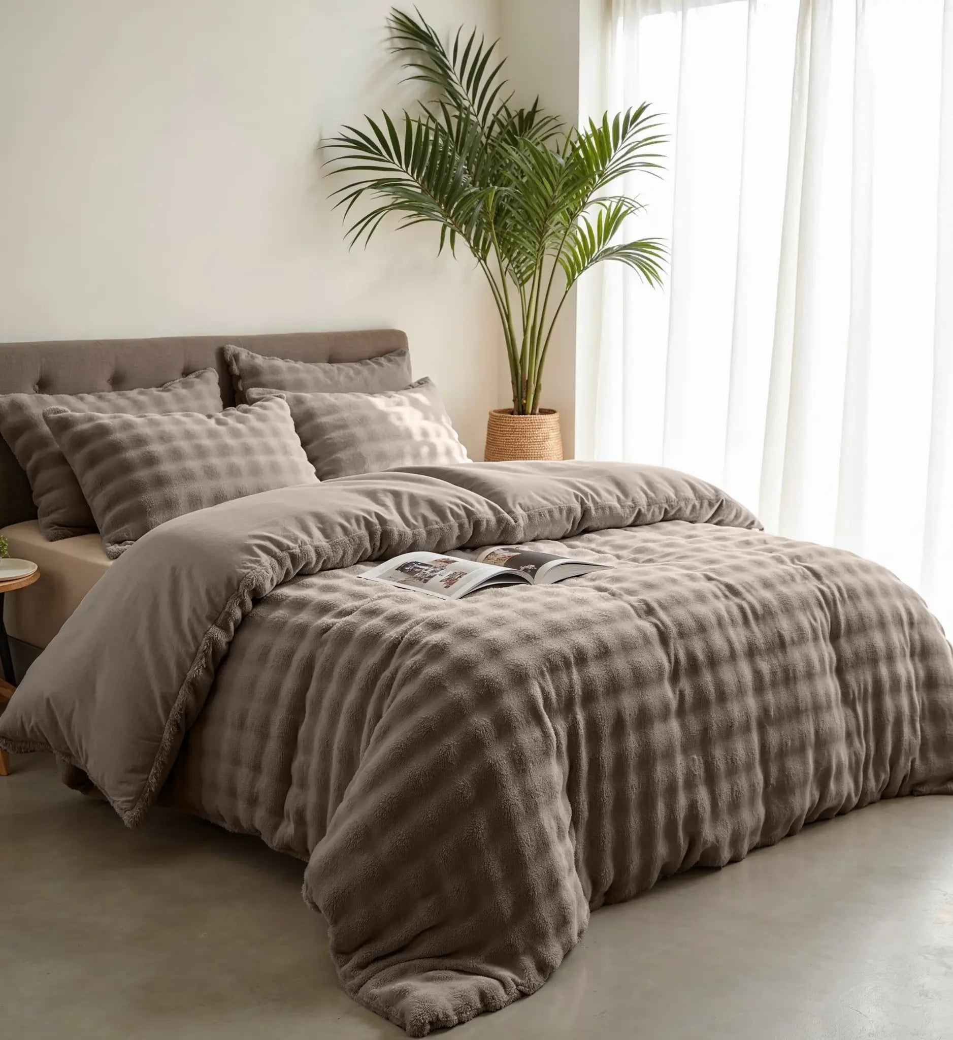 Fleece dekbedovertrek Pom Pom - Taupe