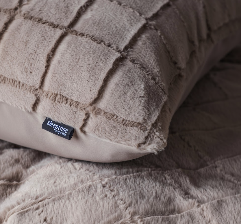 Faux fur dekbedovertrek onderkant microvezel - Check - Taupe