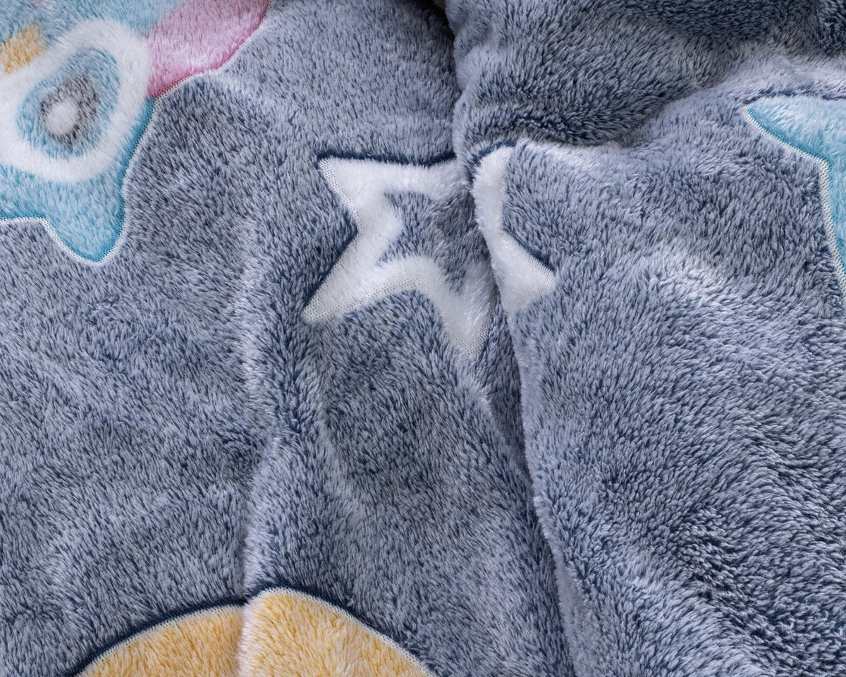 Teddy Fleece kinderdekbedovertrek - Glow in the dark - Owl - Blauw - 1-persoons (140x220 + 60x70 cm)