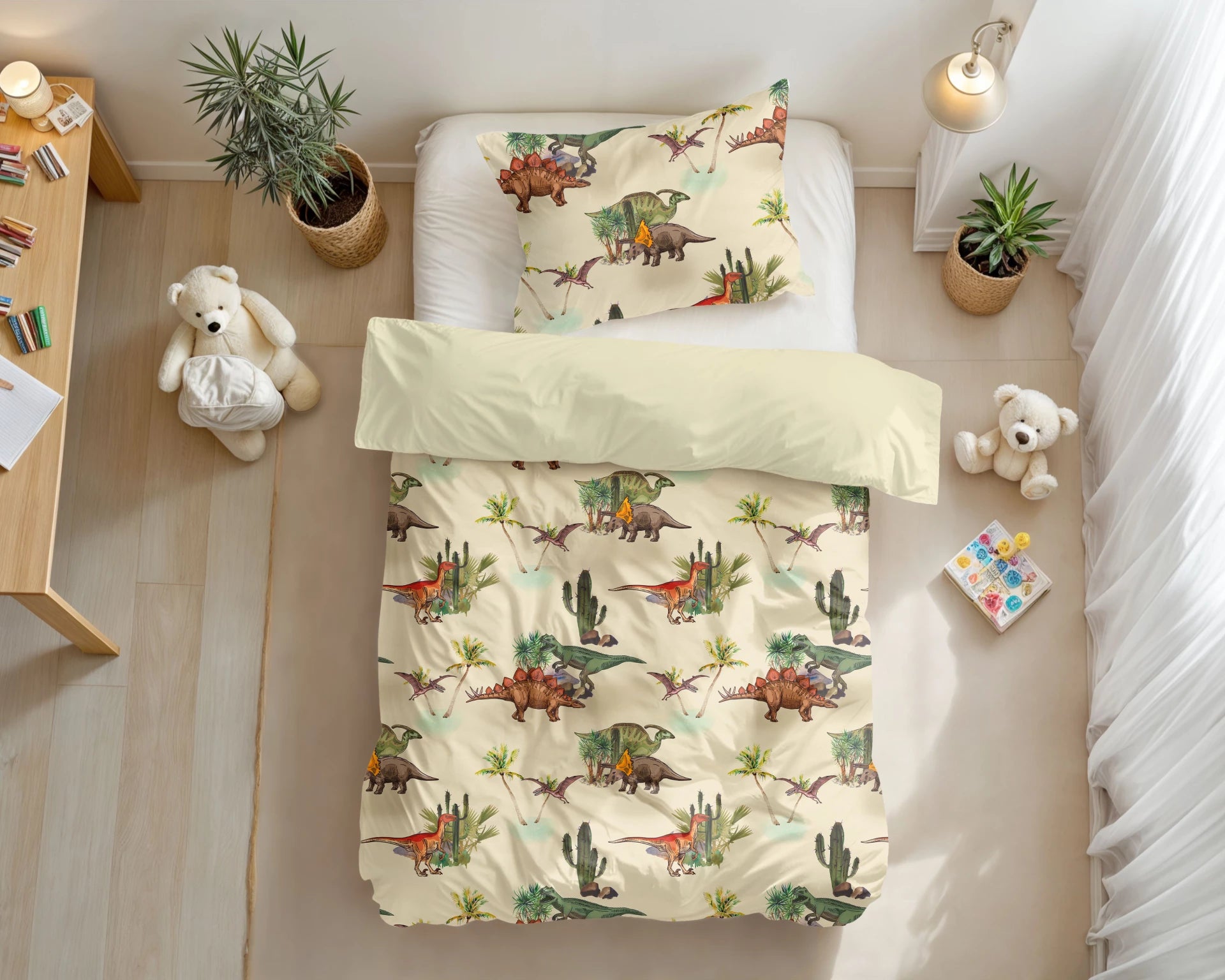 Kinderdekbedovertrek Dino - microvezel - 1-persoons (140x220 + 60x70 cm)