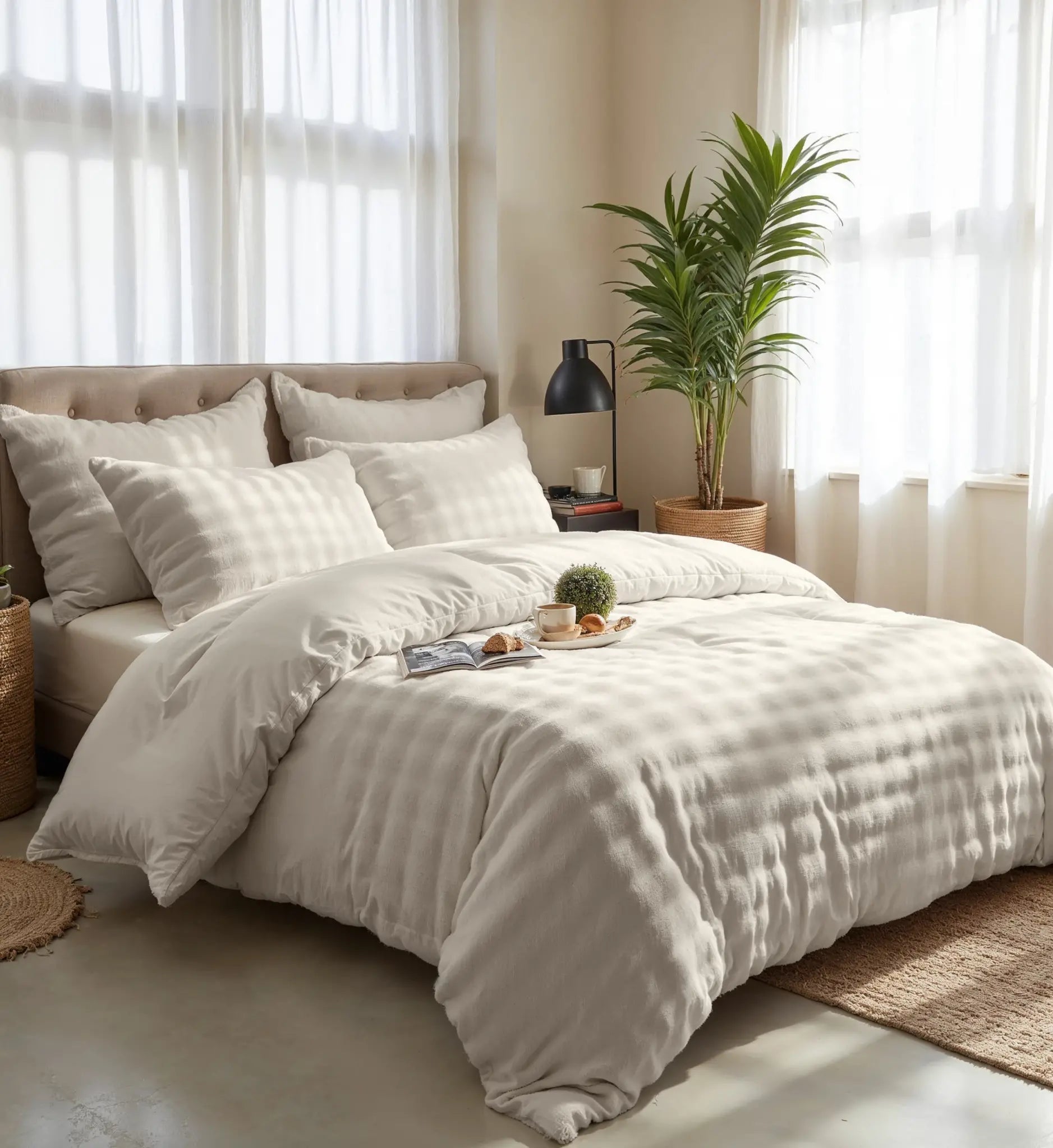 Fleece dekbedovertrek Pom Pom - Beige