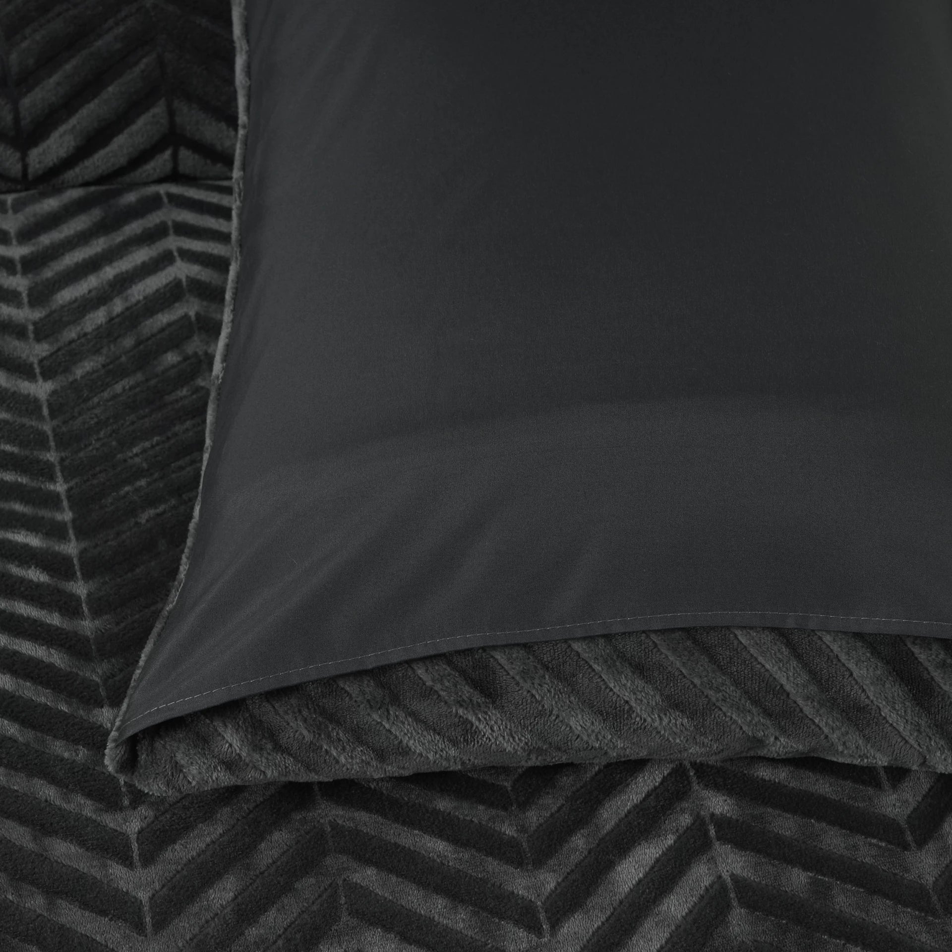 Teddy dekbedovertrek onderkant microvezel - Chevron - Antraciet