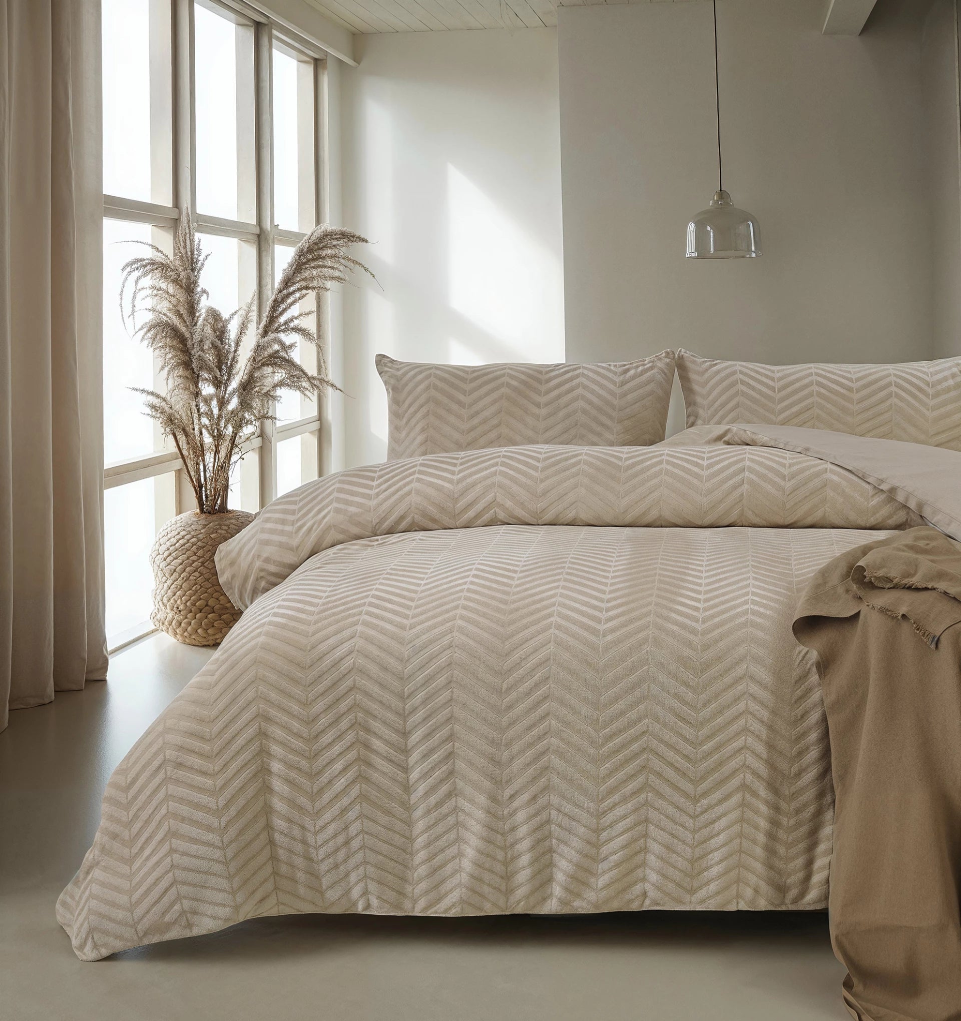 Teddy dekbedovertrek onderkant microvezel - Chevron - Taupe