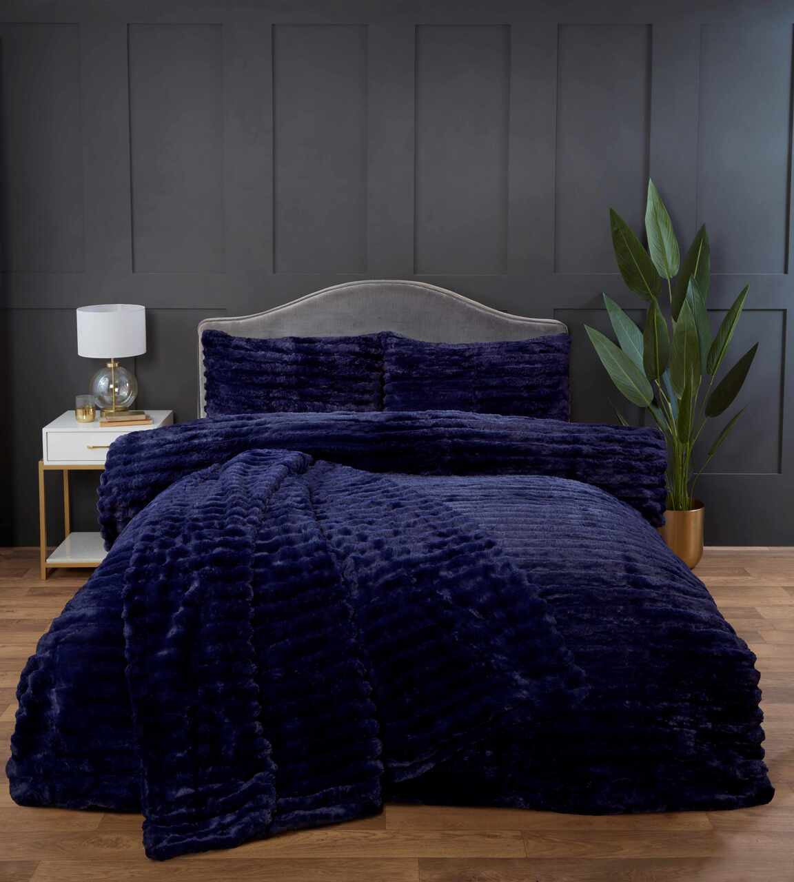 Rabbit Faux Fur dekbedovertrek - Navy blauw
