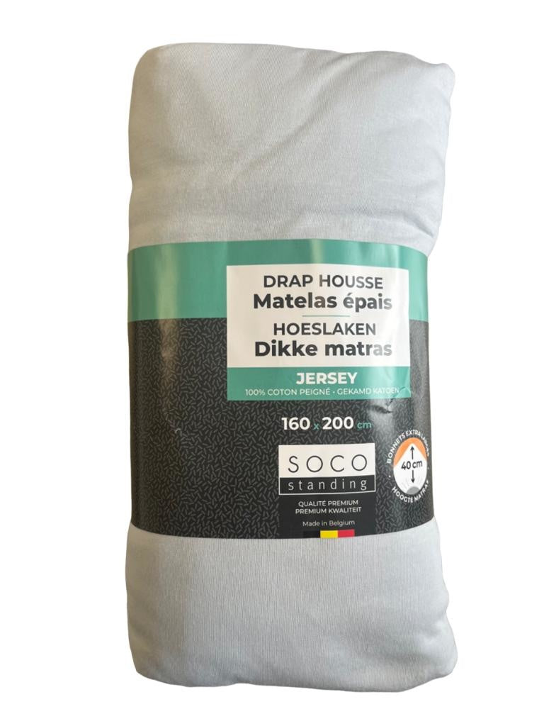 Boxspring hoeslaken - jersey - blauw grijs - hoekhoogte 40 cm