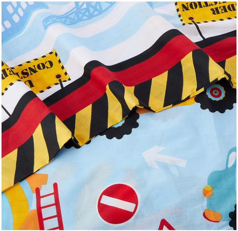 Kinderdekbedovertrek Under Construction - polykatoen - 1-persoons (135x200 + 50x75 cm)