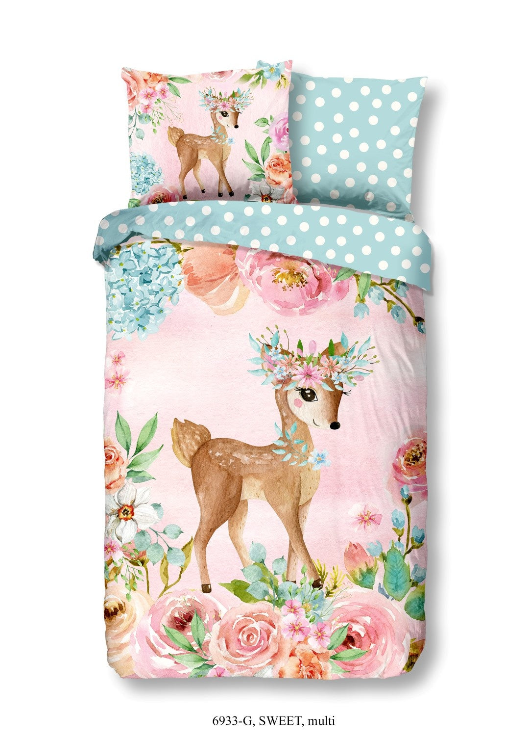 Kinderdekbedovertrek Sweet deer - Katoen - 1-persoons (140x220 + 60x70 cm)