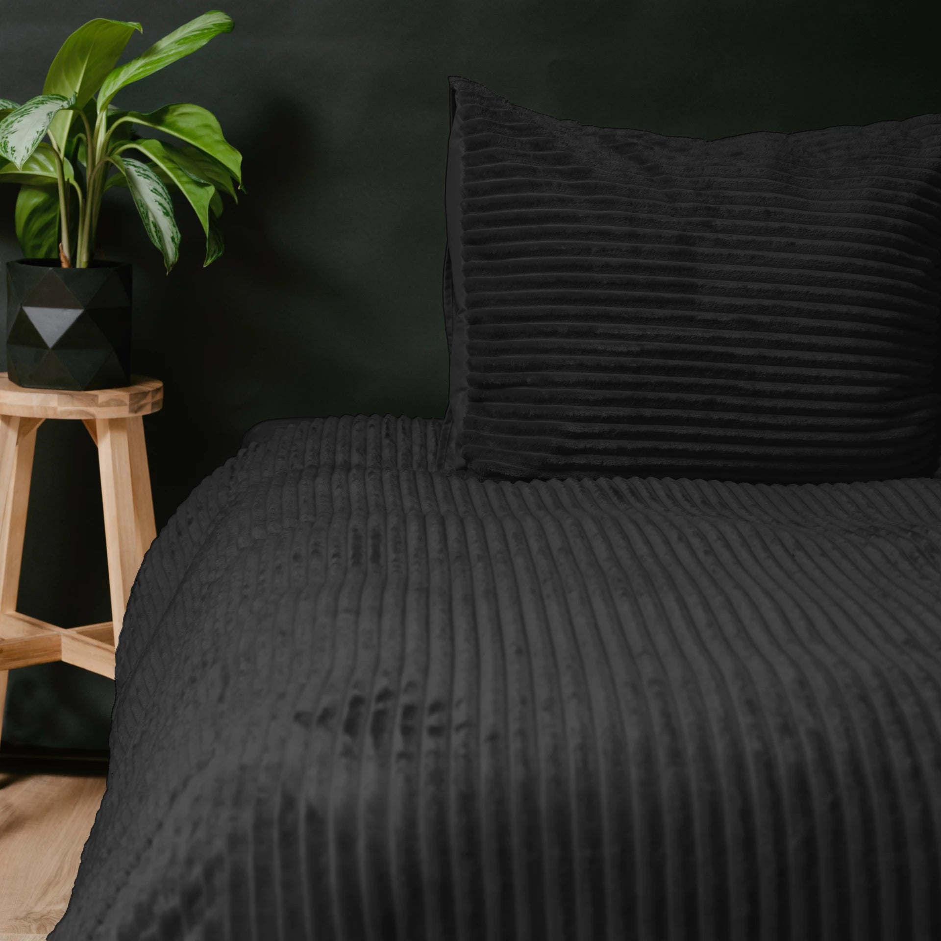 Teddy Dekbedovertrek Rib Fleece onderkant microvezel - Zwart