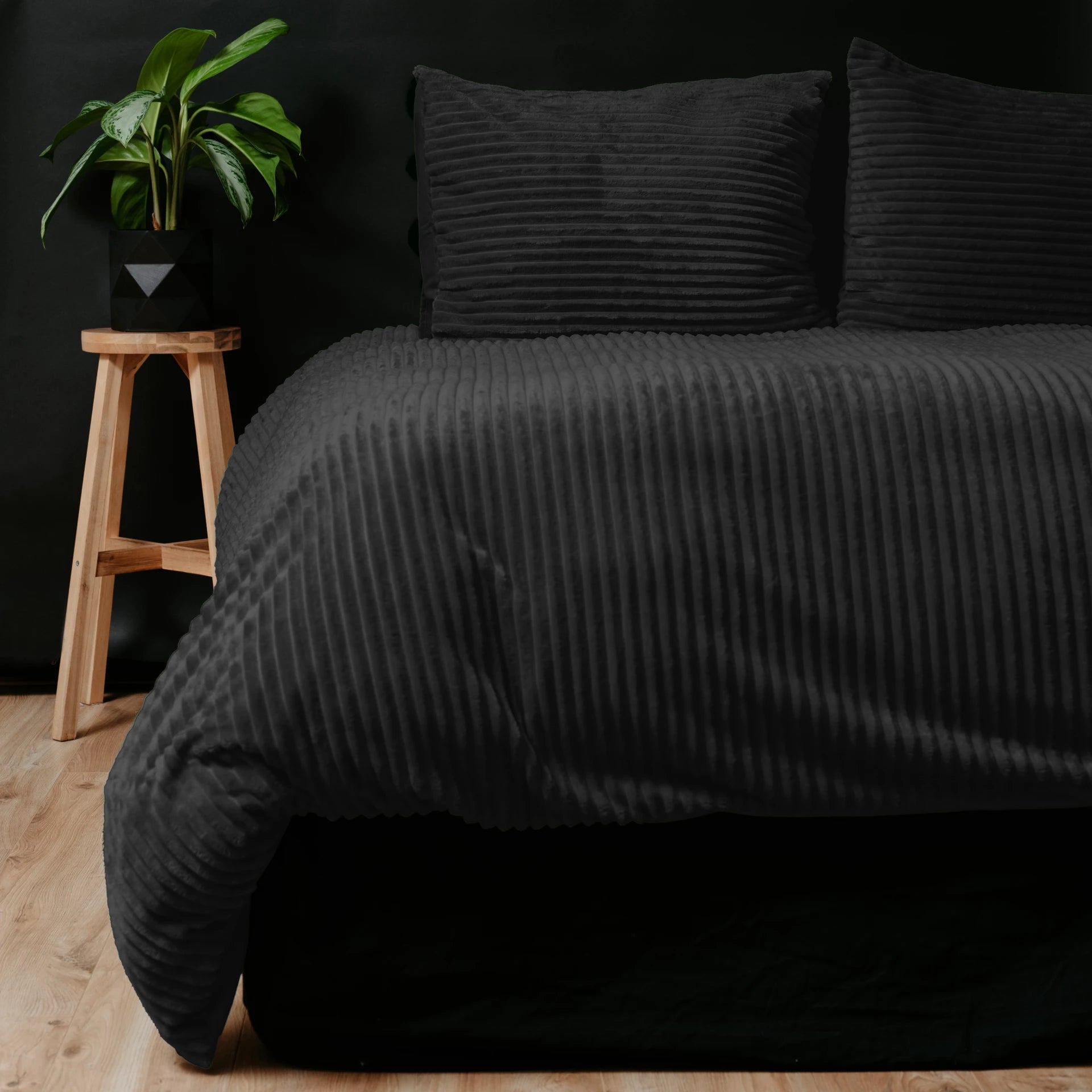 Teddy Dekbedovertrek Rib Fleece onderkant microvezel - Zwart