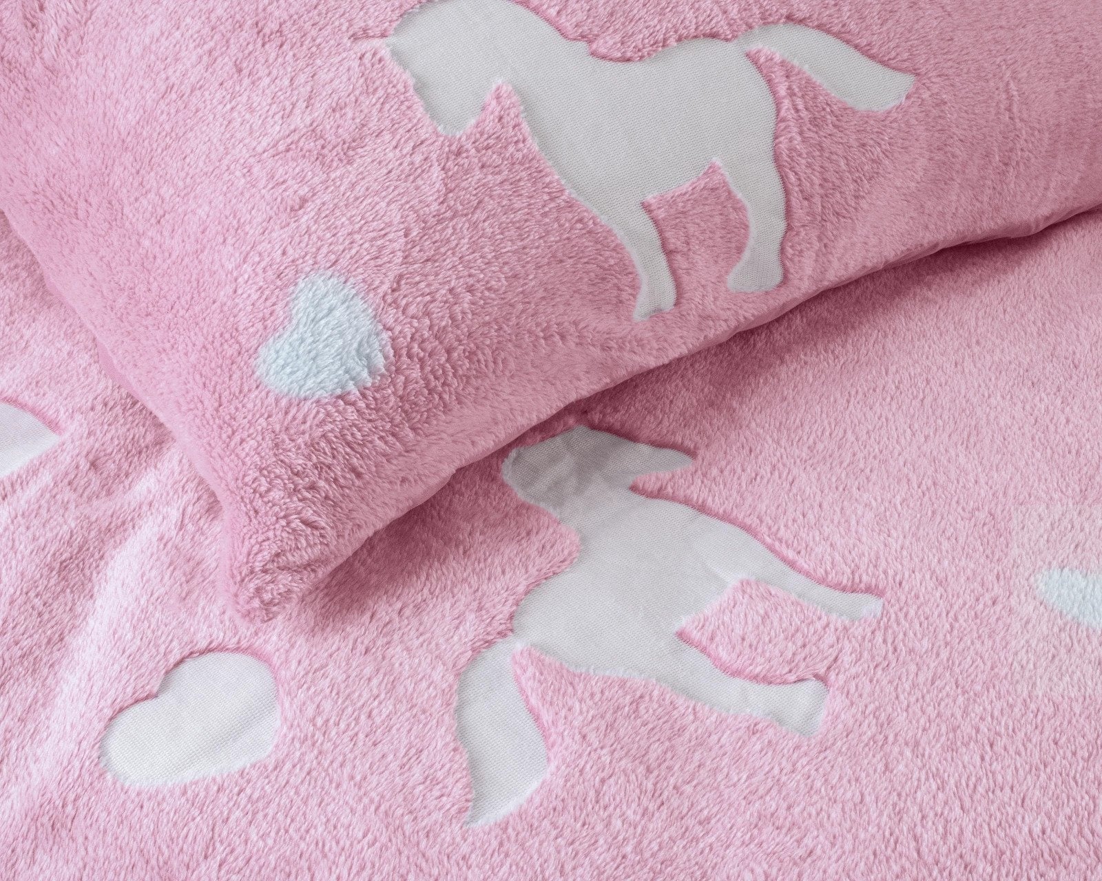 Teddy Fleece dekbedovertrek - Glow in the dark - Unicorn - Roze - 1-persoons (140x220 + 60x70 cm)
