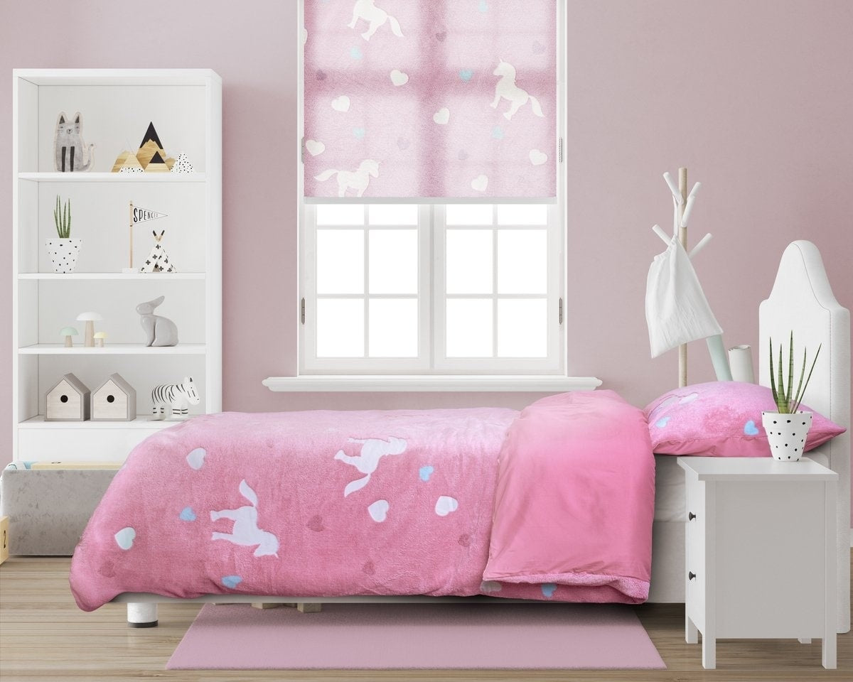 Teddy Fleece dekbedovertrek - Glow in the dark - Unicorn - Roze - 1-persoons (140x220 + 60x70 cm)