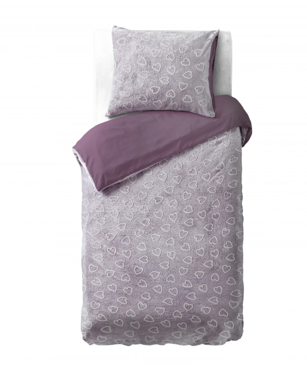 Teddy Fleece kinderdekbedovertrek - Glow in the dark - Hartjes - 1-persoons (140x220 + 60x70 cm)