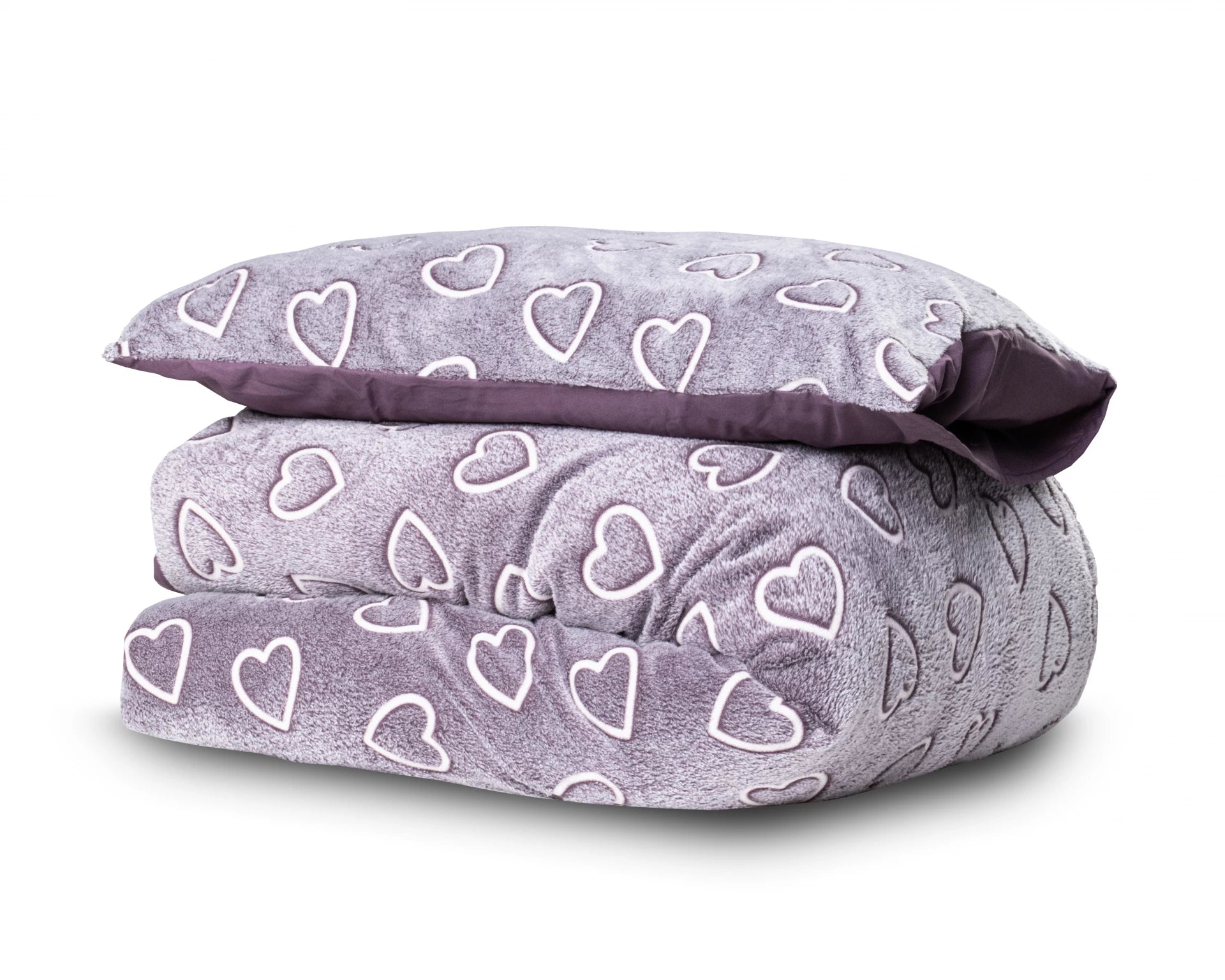 Teddy Fleece kinderdekbedovertrek - Glow in the dark - Hartjes - 1-persoons (140x220 + 60x70 cm)