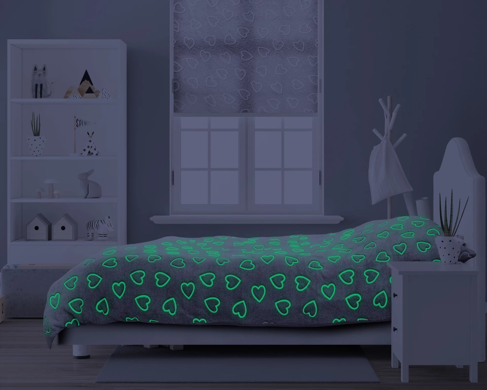 Teddy Fleece kinderdekbedovertrek - Glow in the dark - Hartjes - 1-persoons (140x220 + 60x70 cm)