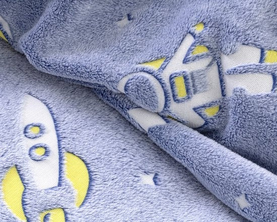 Teddy Fleece kinderdekbedovertrek - Glow in the dark - Space - Blauw - 1-persoons (140x220 + 60x70 cm)