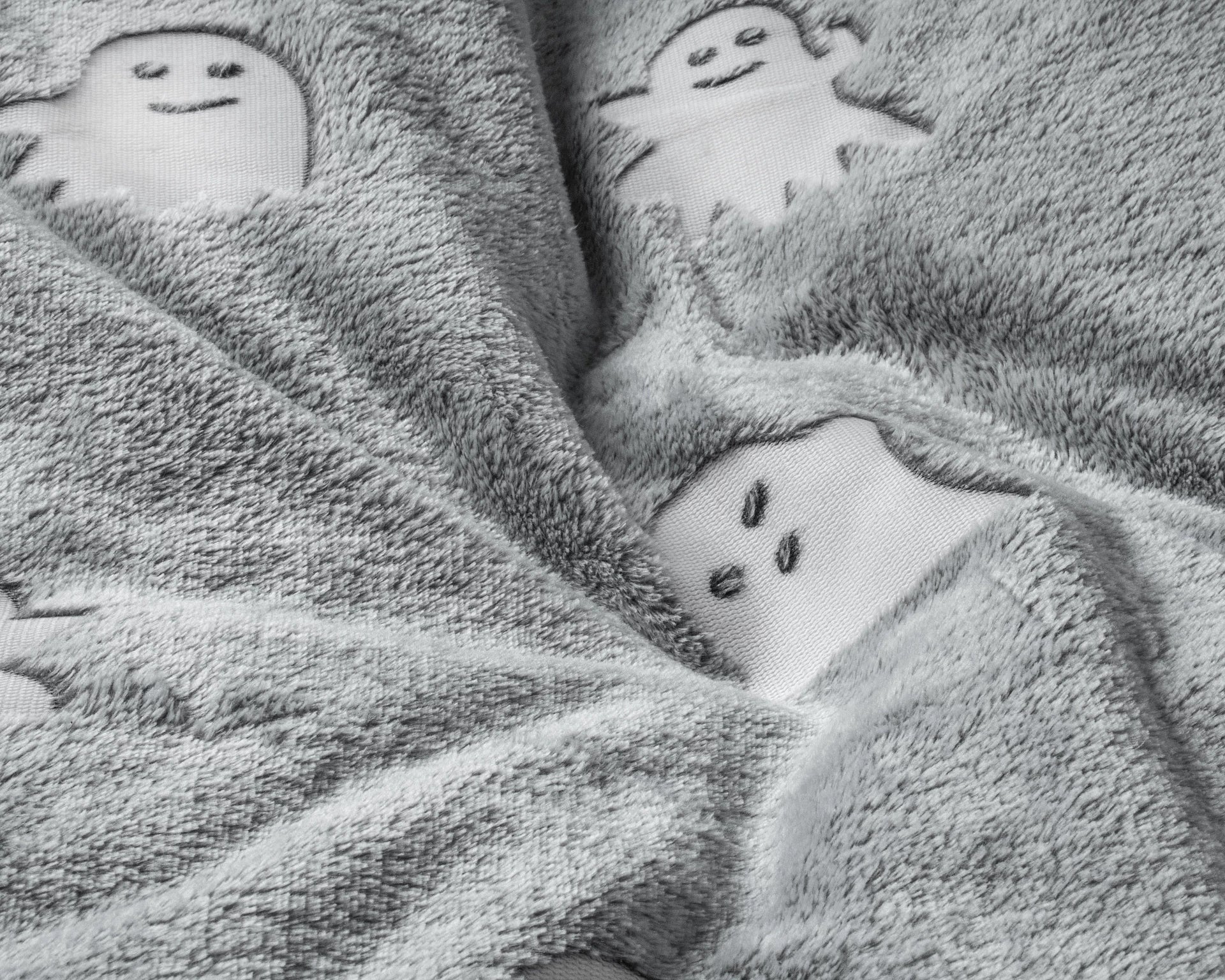 Teddy Fleece kinderdekbedovertrek - Glow in the dark - Spookjes - Grijs - 1-persoons (140x220 + 60x70 cm)