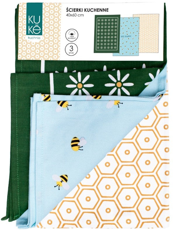 Theedoekdoekenset Bee Happy - 3-delig  - 40x60cm