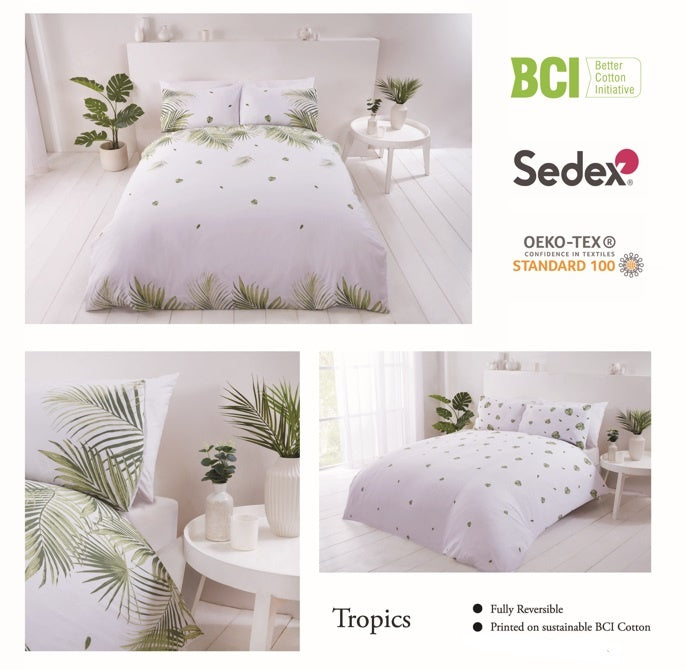 B-keus Purest Home dekbedovertrek Tropics groen - blended katoen - Lits-jumeaux (230x220 cm)