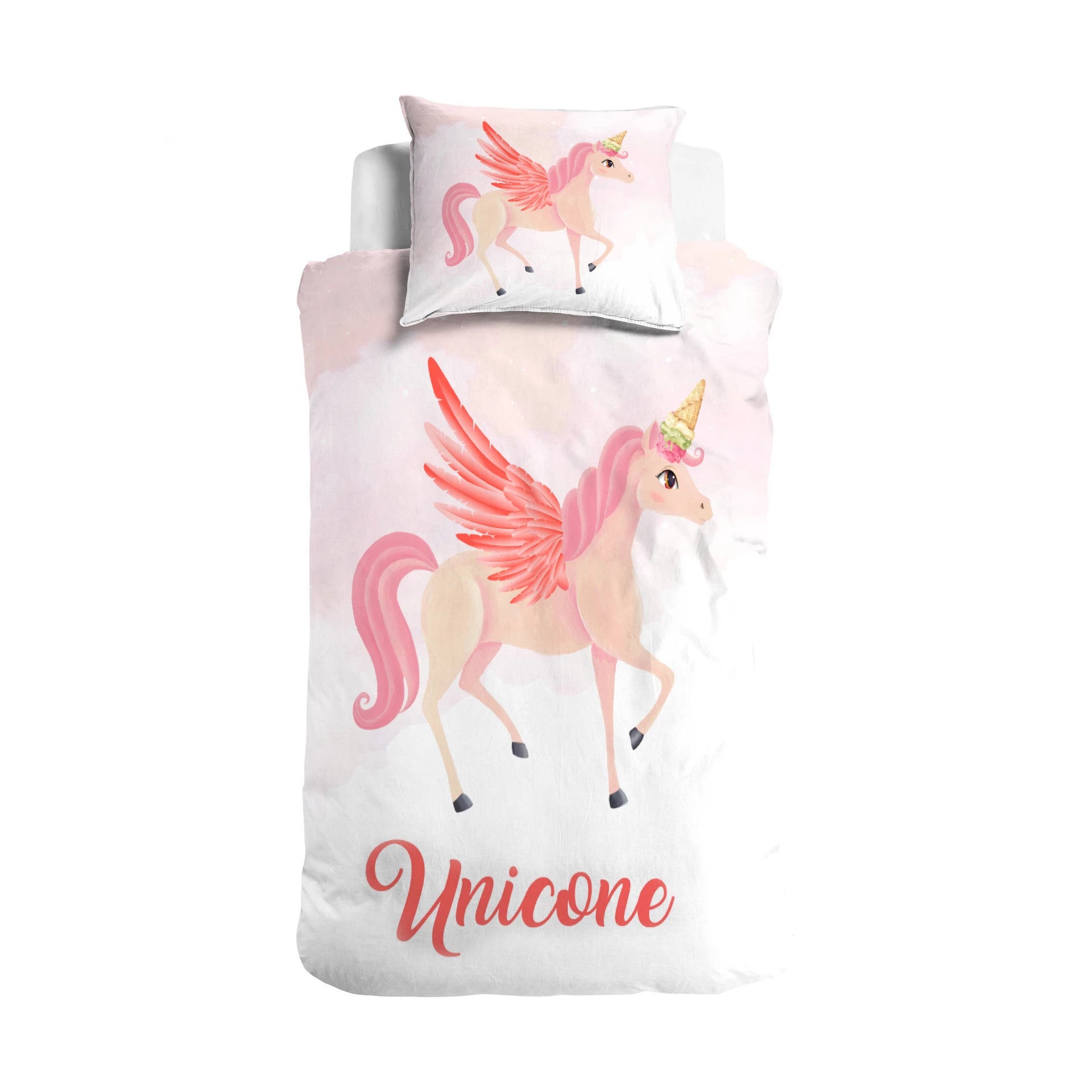 Kinderdekbedovertrek Unicorn roze - Katoen - 1-persoons (140x220 + 60x70 cm)