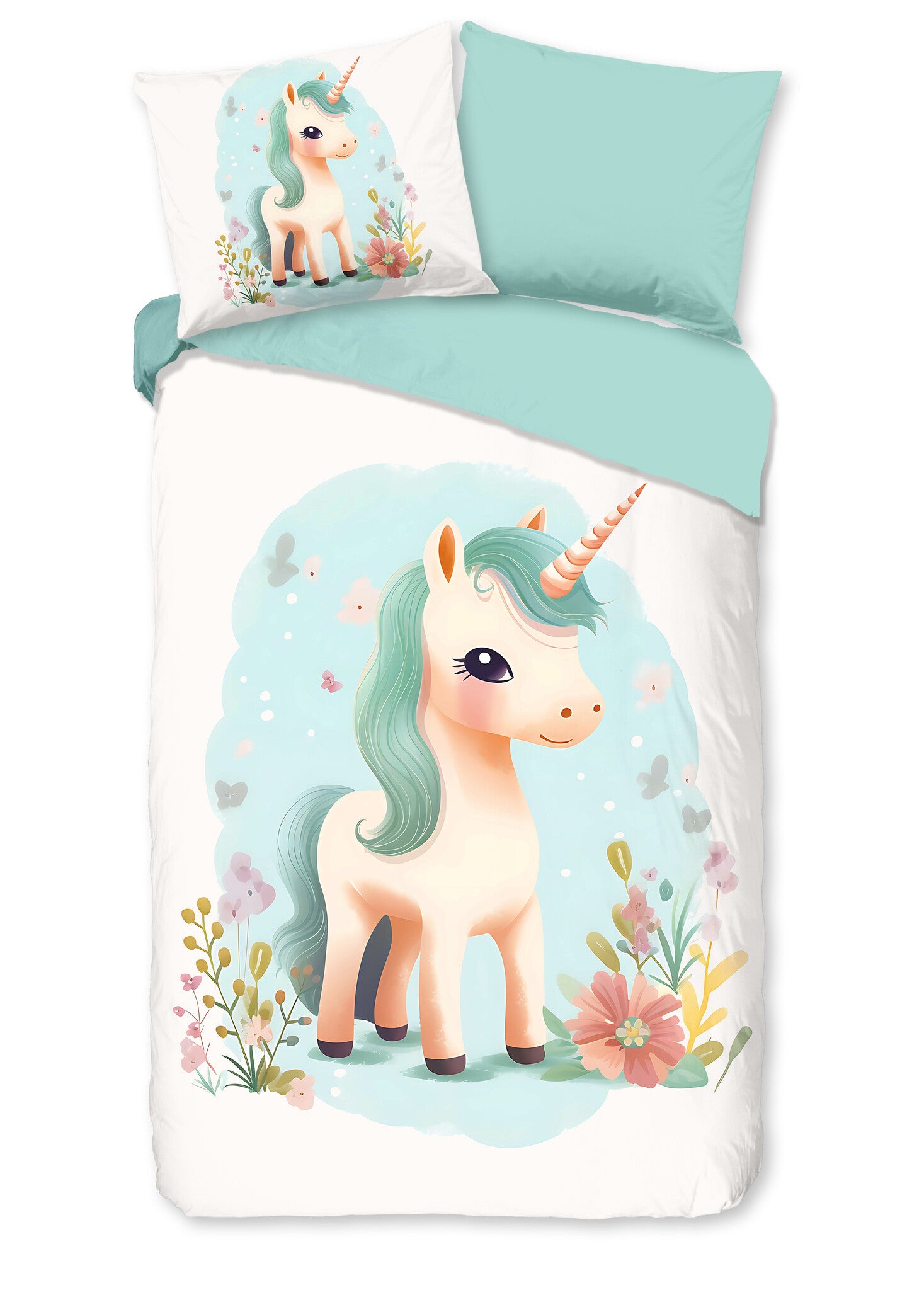 Kinderdekbedovertrek One Unicorn - Flanel - 1-persoons (140x220 + 60x70 cm)