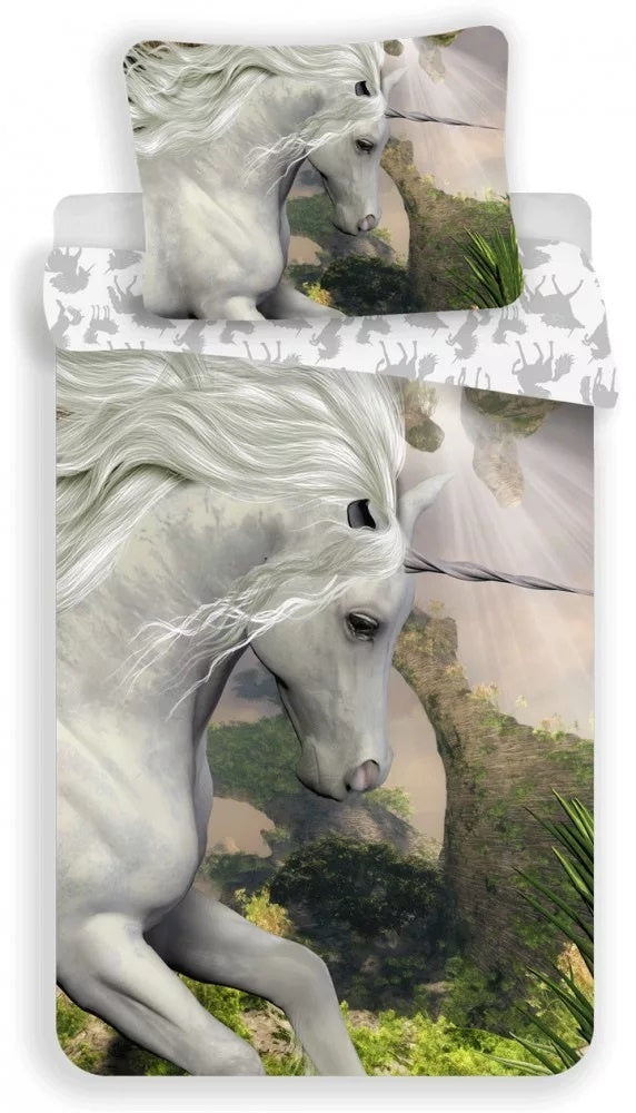 Kinderdekbedovertrek witte Unicorn - Katoen - 1-persoons (140x200 + 70x90 cm)