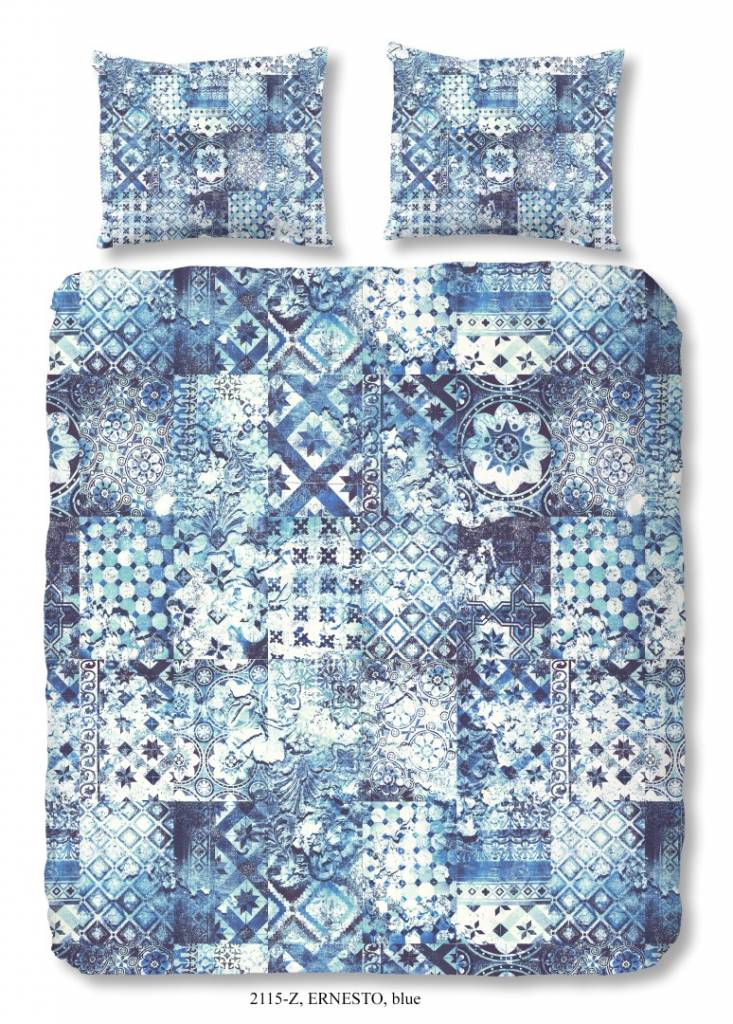 Zouzou dekbedovertrek Ernesto - blauw - katoensatijn - 2-persoons (200x220 + 60x70 cm)