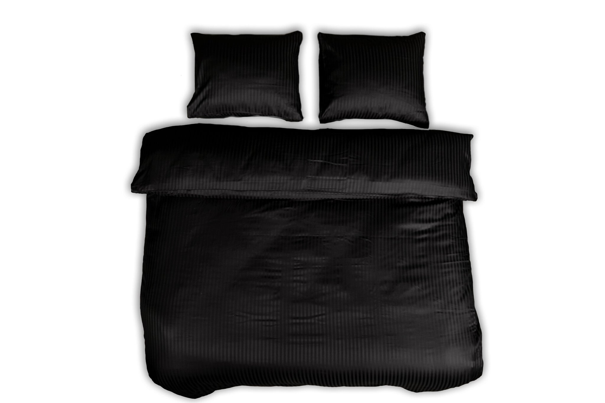 Hotelstreep dekbedovertrek - zwart - katoensatijn - 1-persoons (140x220 + 60x70cm)