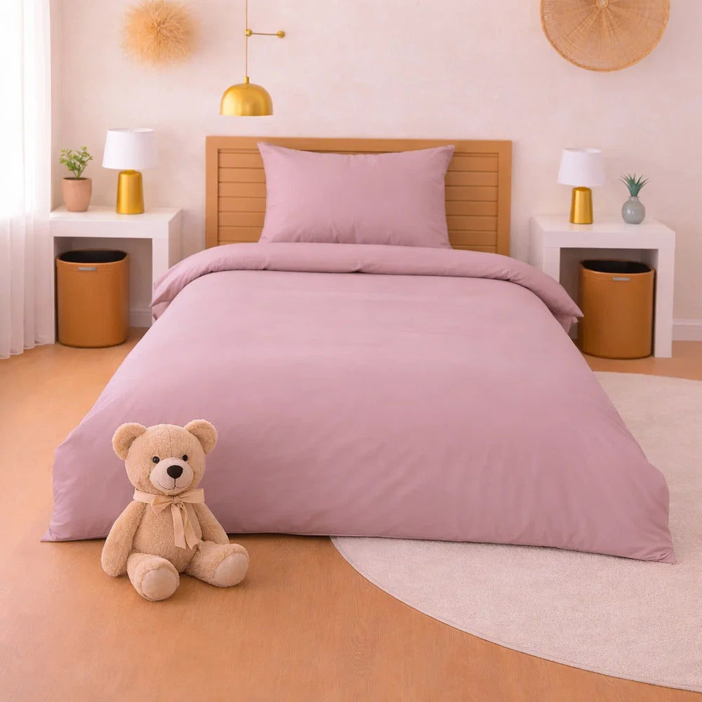 Decoware peuterbed dekbedovertrek uni - roze - katoen - 120x150 + 60x70 cm