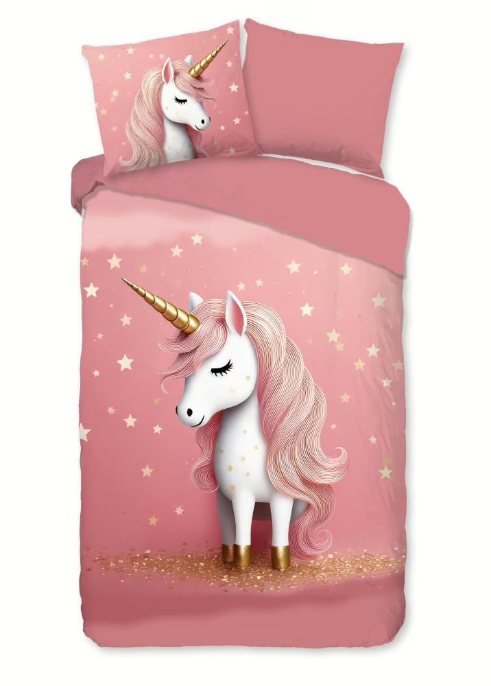 Pure kinderdekbedovertrek Sparkles unicorn - microvezel - eenpersoons (140x220 + 60x70 cm)