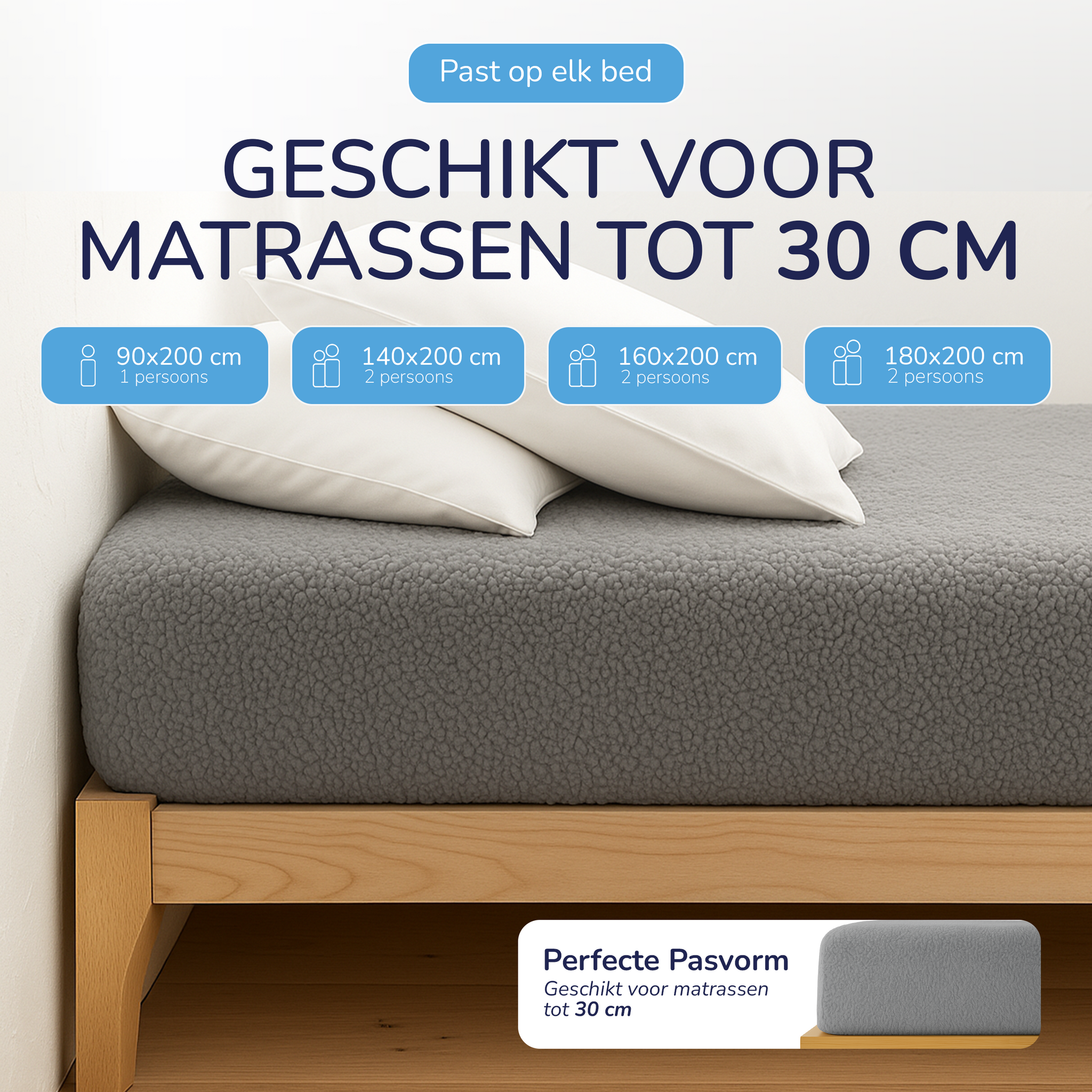 Teddy fleece hoeslaken - grijs