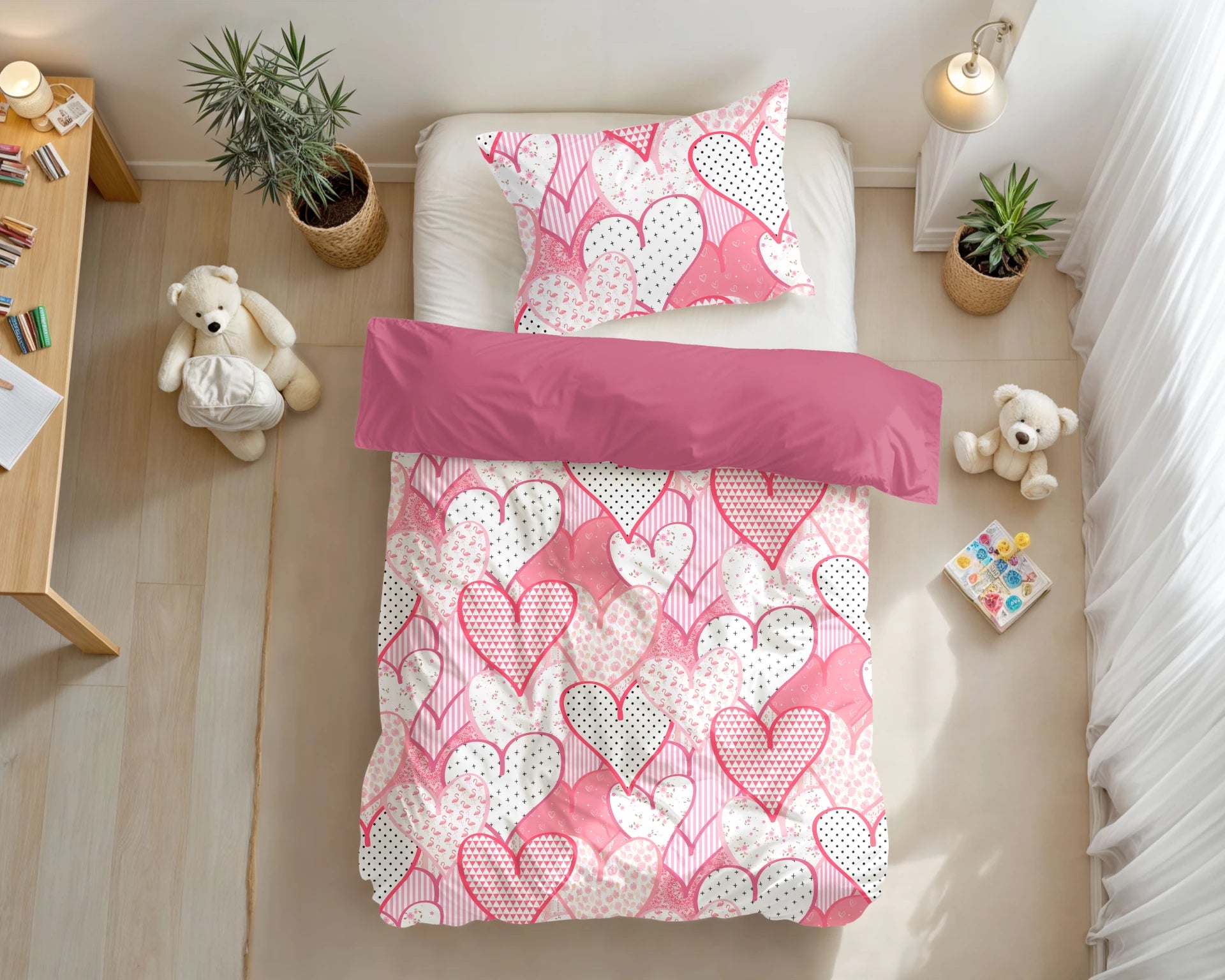 Kinderdekbedovertrek Hearts love  - microvezel - 1-persoons (140x220 + 60x70 cm)