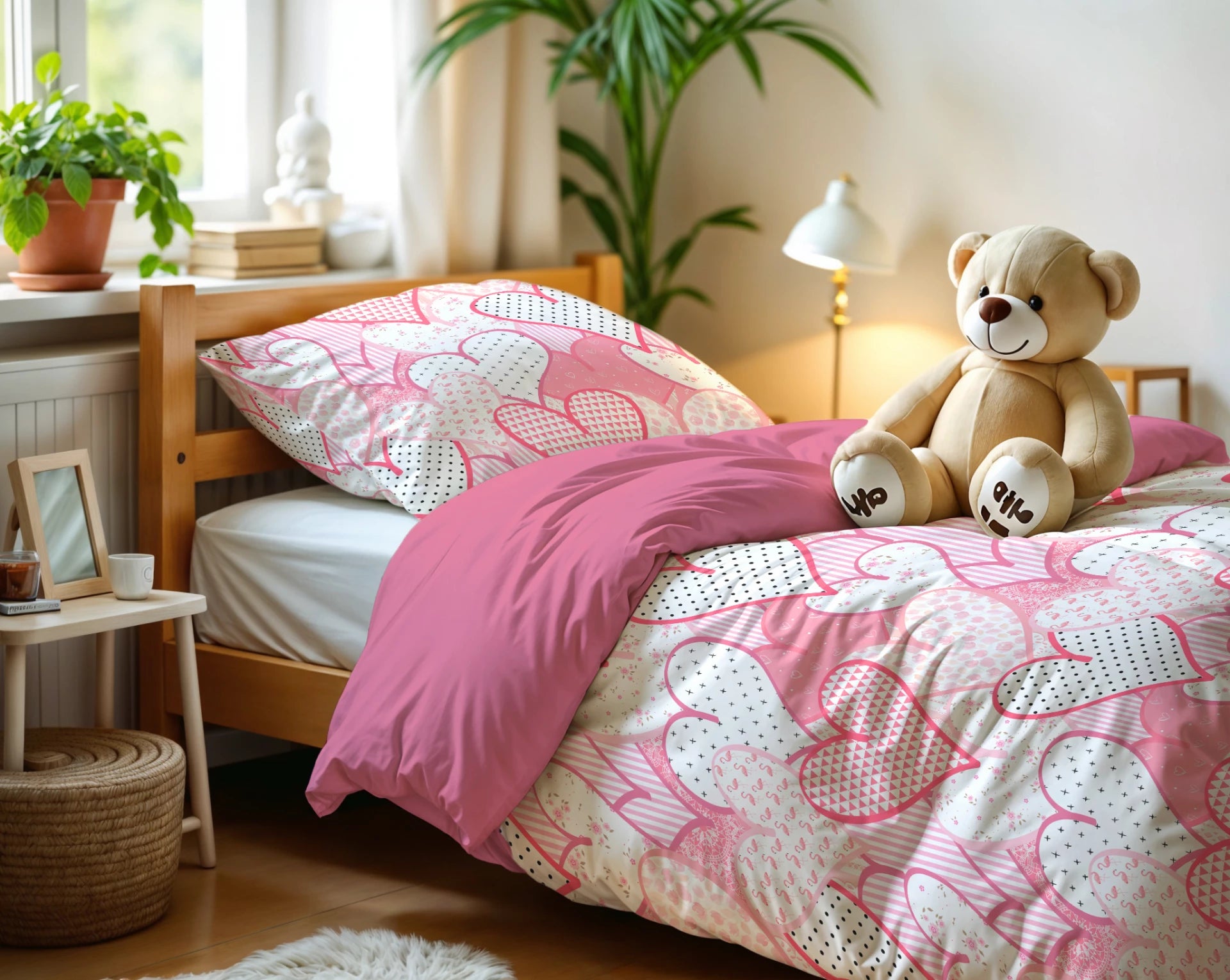 Kinderdekbedovertrek Hearts love  - microvezel - 1-persoons (140x220 + 60x70 cm)
