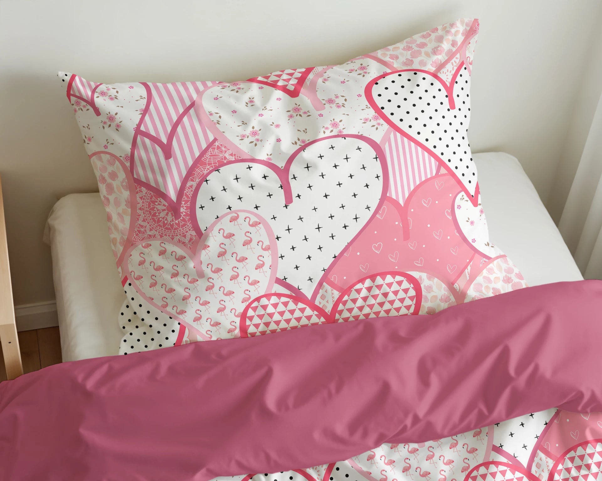 Kinderdekbedovertrek Hearts love  - microvezel - 1-persoons (140x220 + 60x70 cm)