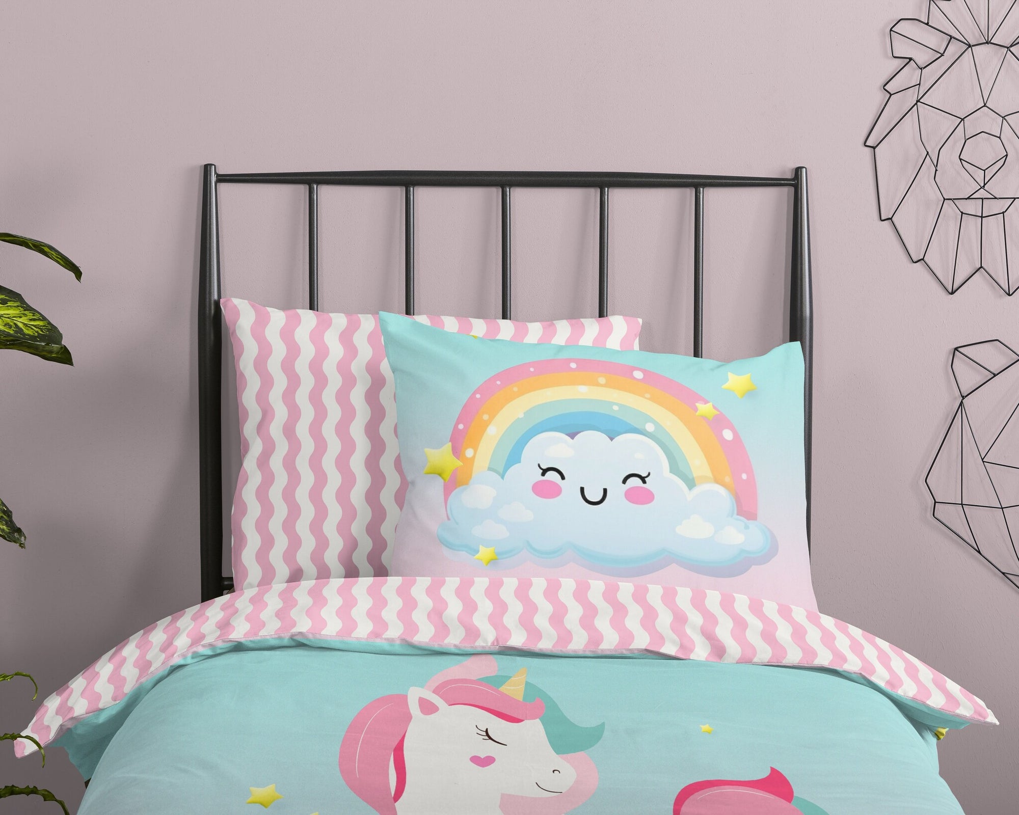 Kinderdekbedovertrek Unicorn sweety - Katoen - 1-persoons (140x220 + 60x70 cm)